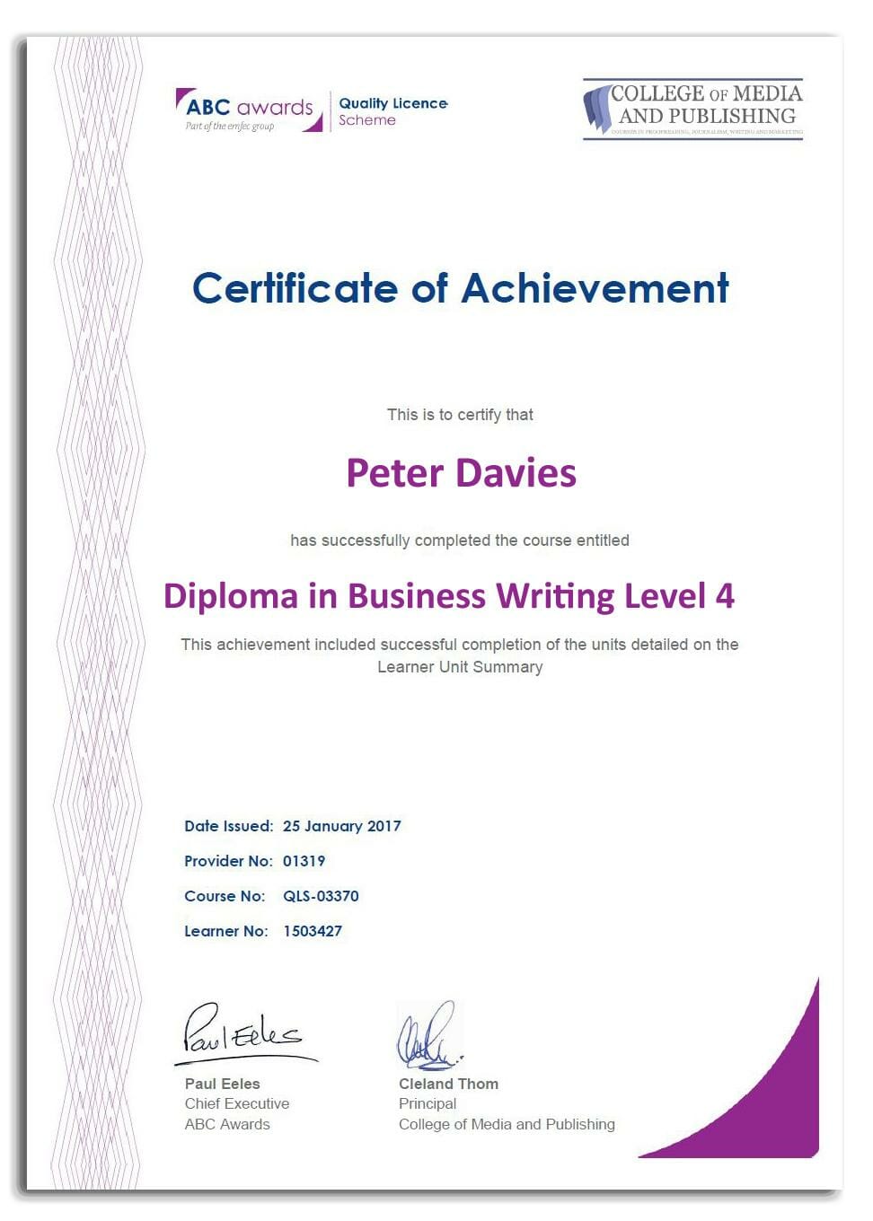 business writing certificate